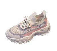 Womens Trainers Lace Up Chunky Sole Walking Shoes With Arch Support Breathable Mesh Leather Patch Orthopedic Sneakers Non-Slip Athletic Road Running Trainers Casual Wedge Sneakers Outdoor Fitness