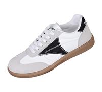 Womens Trainers Lace-Up Non Slip Flats Skate Shoes Breathable Lightweight Casual Walking Sneakers Soft Sole Gym Running Trainers Low Top Chunky Orthopedic Sneaker for Driving Outdoor Sports Black
