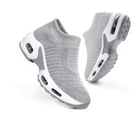 Womens Trainers Ladies Shoes Slip on Casual Air Cushion Sneakers Mesh Breathable Arch Support Walking Shoes(C Grey,38EU)