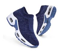 Womens Trainers Ladies Shoes Slip on Casual Air Cushion Sneakers Mesh Breathable Arch Support Walking Shoes(C Blue,42EU)