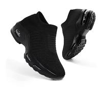 Womens Trainers Ladies Shoes Slip on Casual Air Cushion Sneakers Mesh Breathable Arch Support Walking Shoes(C Black,37EU)