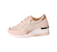Women's Trainers - Leather Lace Up Sneakers, Side Zip, Closed Round Toe, Low Upper, Shiny Details, Thick Wedge Sole, Raised Heel for City, Daily and Casual Shoes, 01 Pink, 9 UK