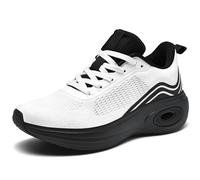 Womens Trainers Lightweight Running Shoes Ladies Mesh Breathable Cushioned Walking Sneakers for Athletic Sports Tennis Jogging Gym Outdoor,White Black,6UK/39EU