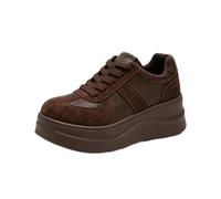 Women's Trainers Retro Platform Sneakers,Leather Lace Up | Women low-top retro platform trainers. Split leather upper, pigskin lining & insole, rubber thick sole, height boost.