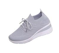 Womens Trainers Running Shoes Air Cushion Arch Support Sneakers Platform Trainers Gym Athletic Tennis Jogging Mesh Breathable Lightweight Sport Sneakers Ladies Outdoor Walking Shoes Gray