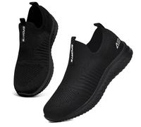 Womens Trainers Slip on Ladies Walking Shoes Lightweight Mesh Sneakers Comfortable Casual Shoes(All Black,36EU)