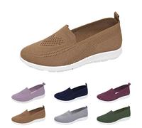 Womens Trainers Slip on Ladies Walking Shoes Woven Lightweight Breath Mesh Sneakers Mesh Sneakers Comfortable Casual Shoes Running Workout Sneaker (Brown-3, 7)