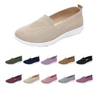 Womens Trainers Slip on Ladies Walking Shoes Woven Lightweight Breath Mesh Sneakers Mesh Sneakers Comfortable Casual Shoes Running Workout Sneaker (Khaki-2, 8.5)