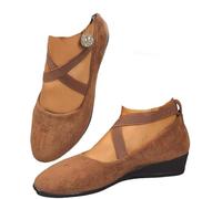 Women's Trainers Slip On Shoes Women Ballet Flats & Pumps Comfy Elastic Crisscross Strap Wedge Slip-On Womens Ballerina Ankle Crossing Strap Round Toe Comfy Pump Brown