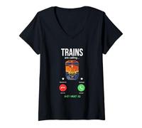 Womens Trains are Calling Railway Enthusiast Railfan Train Buff V-Neck T-Shirt