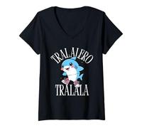 Womens Tralalero Tralala Funny Italian Brainrot Meme Kawaii Shark V-Neck T-Shirt