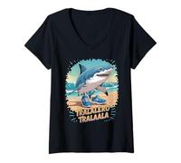 Womens Tralalero Tralala Italian Brainrot Meme Sneaker Shark Boys V-Neck T-Shirt