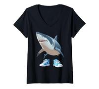 Womens Tralalero Tralala Italian Brainrot Meme Sneaker Shark Boys V-Neck T-Shirt