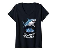 Womens Tralalero Tralala Italian Brainrot Meme Sneaker Shark Boys V-Neck T-Shirt