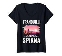 Womens Tranquilli After Spiana Mountain Ironic Trekking V-Neck T-Shirt