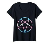 Women's Trans Gay Pride Flag Pentagram Transgender Pentacle Occult V-Neck T-Shirt