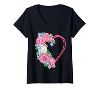 Women's Trans Pride Floral Heart V-Neck T-Shirt