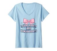 Womens Trans Rights are Human Preppy Coquette Bow Design V-Neck T-Shirt