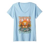 Womens Transformed By Christ Butterfly Christian Jesus Faith Cross V-Neck T-Shirt