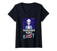 Women's Transgender Alien LGBTQ Transgender People Exist Alien V-Neck T-Shirt