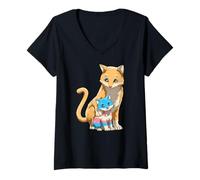 Women's Transgender Baby Cat Protective Mama Cat Pride V-Neck T-Shirt