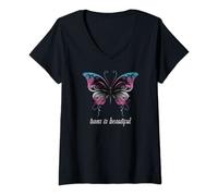 Womens Transgender Gothic Butterfly Trans is Beautiful Pride Flag V-Neck T-Shirt