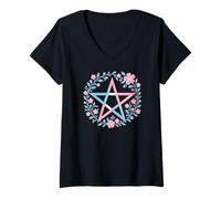 Womens Transgender Pentagram Wiccan Pagan Trans Pride Flag Boho V-Neck T-Shirt