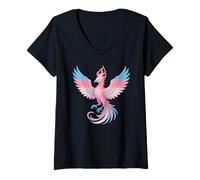 Womens Transgender Phoenix Bird Trans Pride Flag Rising From Ashes V-Neck T-Shirt