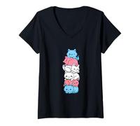 Womens Transgender Pride Cat LGBT Trans Flag Cute Cats Pile Gifts V-Neck T-Shirt