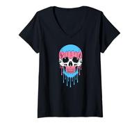Women's Transgender Skull Dripping Aesthetic Pride Month V-Neck T-Shirt