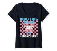 Womens Transgender Trans Pride Flag Gender Is A Social Construct V-Neck T-Shirt