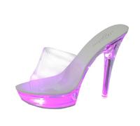 Women's Transparent High Heel Sandals with Lights, 15cm Extreme Platform Stilettos, Sexy Clear Lace Up Party Shoes, Light-Up Heels for Club, Rave & Night Out Hot Pink