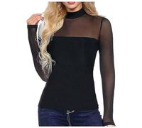 Women's Transparent Mesh Tops Long Sleeve Stand Collar Transparent T-Shirt Casual Club Party T-Shirts Black Devil, black, XL
