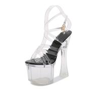 Women's Transparent Platform Sandals - Cross Strap Pole Dance Shoes for Men - Unisex High Heels for Club Performers,Black,6.5 UK