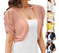 Women's Transparent Veil Bolero Cardigan Summer Light Solid Colour Vest Short Sleeve Blouse 2025 New Beach Top Short Top Casual Coat Bolero Refreshing Cardigan, Pink, M