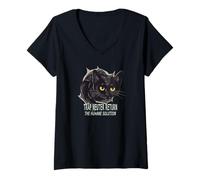Women's Trap Neuter Return (TNR) The Humane Solution Black Cats V-Neck T-Shirt