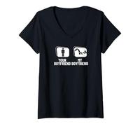 Womens Trapeze Artist Your Boyfriend My Boyfriend Funny Trapeze V-Neck T-Shirt