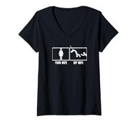 Womens Trapeze Artist Your Wife My Wife Husband Funny Trapeze V-Neck T-Shirt