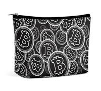 Womens Trapezoid Makeup Bag Cosmetic Bag Bitcoin Currency Symbol Travel Makeup Organizer with Zipper Make Up Pouch