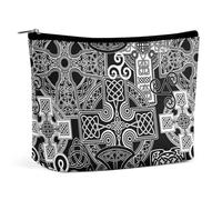 Womens Trapezoid Makeup Bag Cosmetic Bag Celtic Crosses and Ethnic Patterns Travel Makeup Organizer with Zipper Make Up Pouch