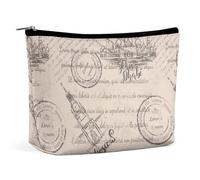 Womens Trapezoid Makeup Bag Cosmetic Bag Vintage London Stamp Them Travel Makeup Organizer with Zipper Make Up Pouch