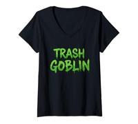 Womens Trash Goblin Funny Small Garbage Can Waste Bin Bags Trashy V-Neck T-Shirt