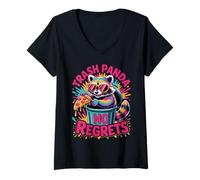 Womens Trash Panda No Regrets Raccoon Lovers Funny Casual Wear V-Neck T-Shirt