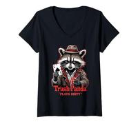 Women's Trash Panda Plays Dirty Poker Casino Style V-Neck T-Shirt
