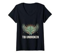 Women's Traumatic Brain Injury Awareness | TBI Survivor Unbroken V-Neck T-Shirt
