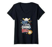 Women's Travel Baseball Team Hit the Dang Ball Funny Motivation V-Neck T-Shirt