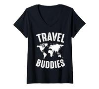 Women's Travel Buddies - World Trip Gift Camping Travelling V-Neck T-Shirt