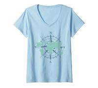 Women's Travel Compass World Travel Map Globe World Map V-Neck T-Shirt