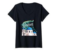Womens Travel Europe Greece Athens Santorini Crete Greek Vacation V-Neck T-Shirt