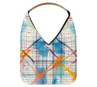 Women's Travel Handbag, Colorful Plaid Crossing Lines Print Large Capacity Portable Organizer Bag